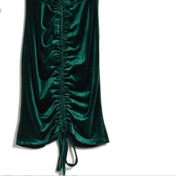 Area Stars Sexy Emerald Green Soft Velvet Sosi Tie Hem Ruched Mini Dress - Picture 8 of 8